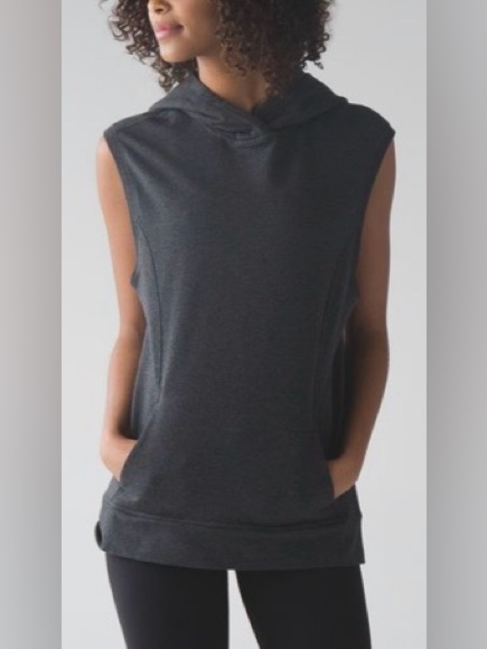 Lululemon Blissed Out Sleeveless Hoodie, Heathered Black, sz 4